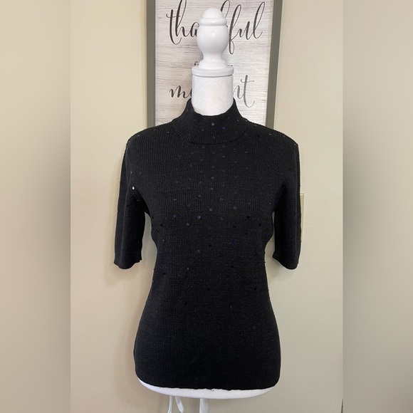 Kim Rogers Signature Women’s Black Sequin Turtleneck Sweater Ramie Blend Size L - Picture 1 of 17